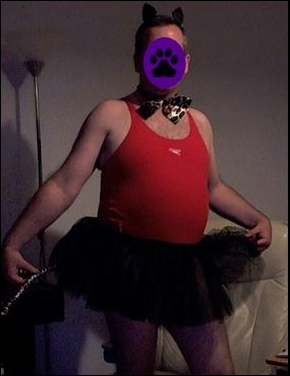 Quinn's Femdom boy toy dressed in a tutu and ready to serve